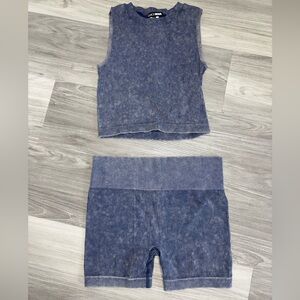 Blue Sleeveless Top and Shorts Lounge Set